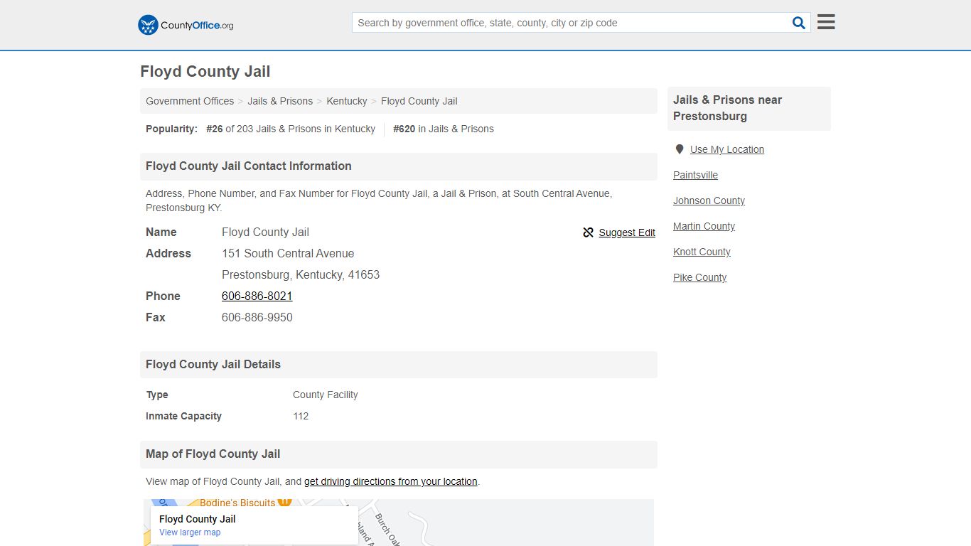 Floyd County Jail - Prestonsburg, KY (Address, Phone, and Fax)